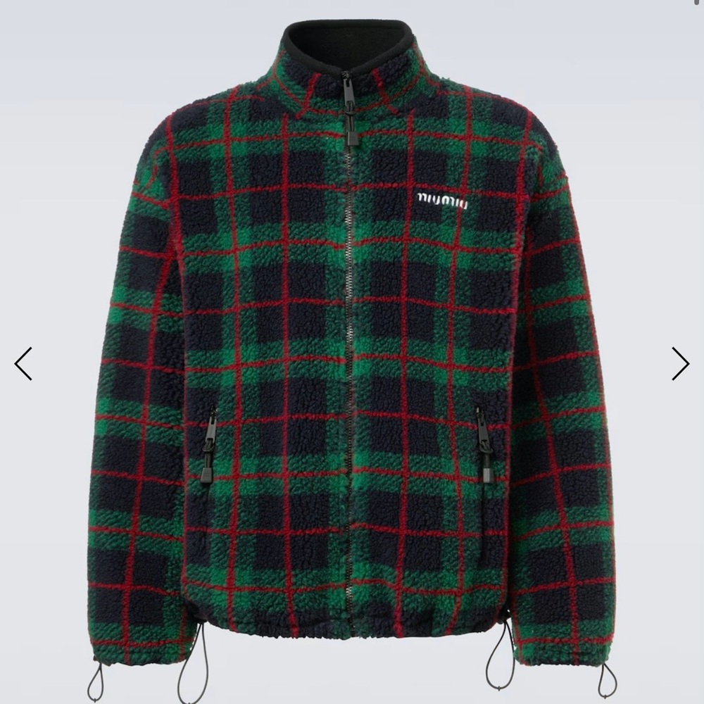 Miu Miu Green and Red Checkered Fleece Jacket